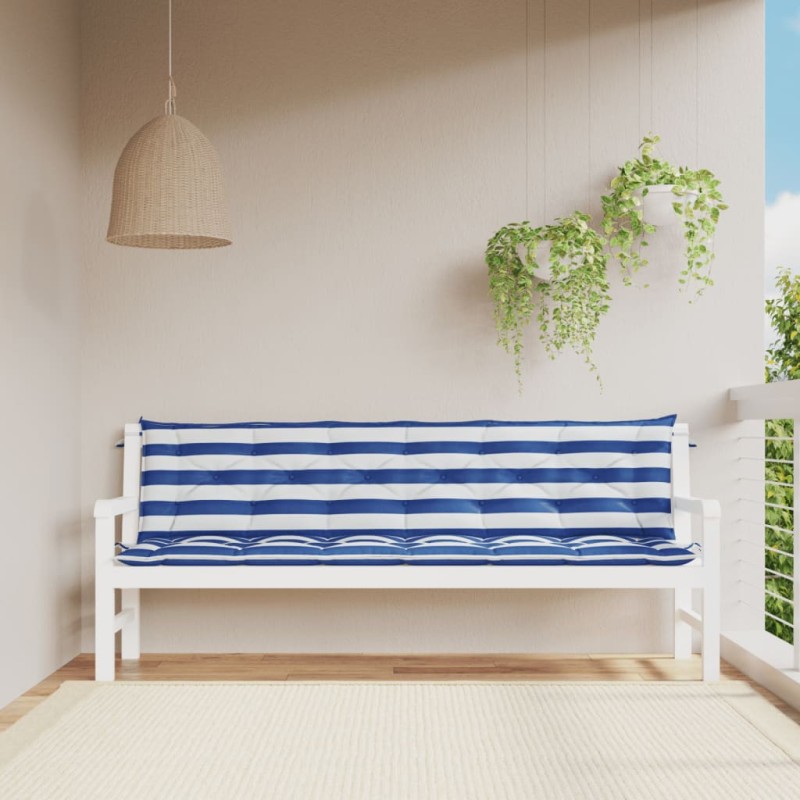 vidaXL Cuscini Panca Giardino 2pz Righe Bianche Blu 200x50x7cm Tessuto vidaXL Cuscini Panca Giardino 2pz Righe Bianche Blu 200x50x7cm Tessuto