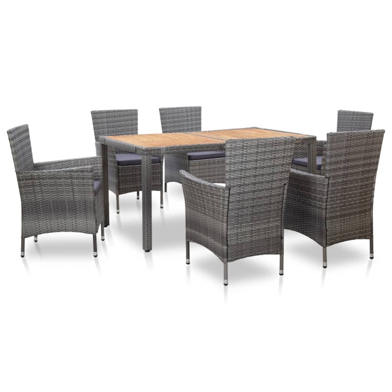 vidaXL Set da Pranzo per Esterni 7 pz con Cuscini in Polyrattan Grigio vidaXL Set da Pranzo per Esterni 7 pz con Cuscini in Polyrattan Grigio