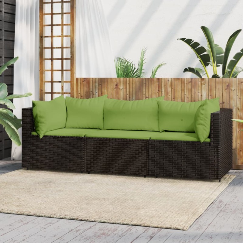 vidaXL Set Mobili da Giardino 3 pz con Cuscini in Polyrattan Marrone vidaXL Set Mobili da Giardino 3 pz con Cuscini in Polyrattan Marrone