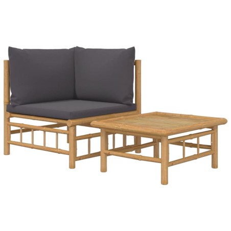 vidaXL Set Salotto da Giardino 2pz con Cuscini Grigio Scuro Bambù