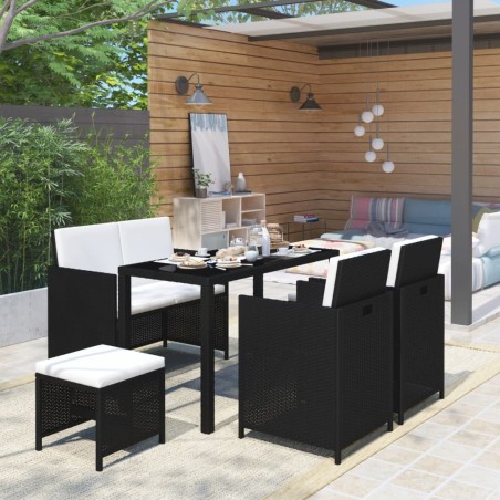 vidaXL Set da Pranzo per Esterni 6 pz con Cuscini in Polyrattan Nero