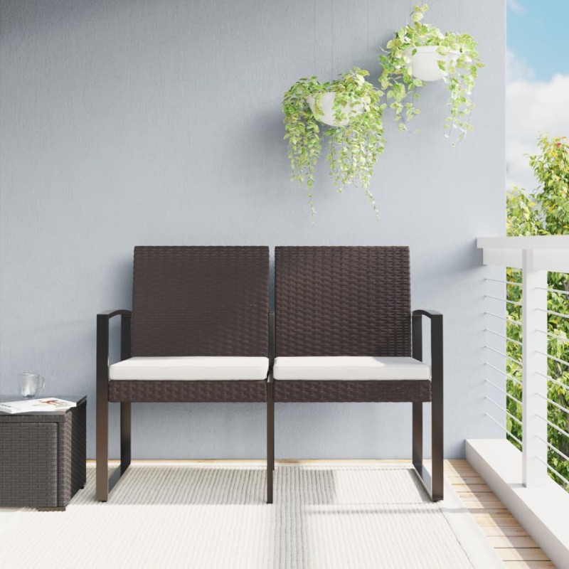 vidaXL Panca da Giardino a 2 Posti con Cuscini in Rattan PP Marrone vidaXL Panca da Giardino a 2 Posti con Cuscini in Rattan PP Marrone