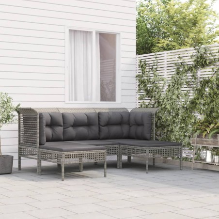 vidaXL Set Divani da Giardino 5 pz con Cuscini in Polyrattan Grigio