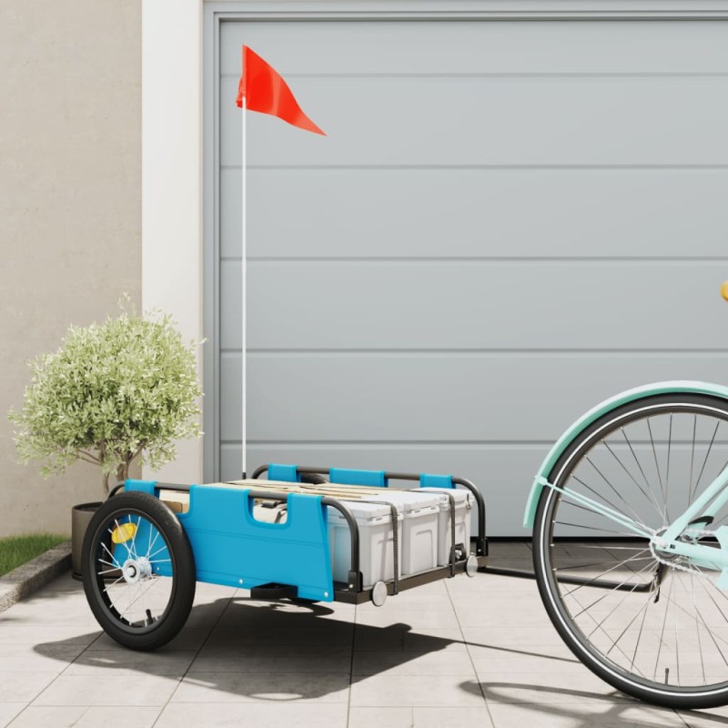 vidaXL Rimorchio per Bici da Carico Blu in Tessuto Oxford e Ferro vidaXL Rimorchio per Bici da Carico Blu in Tessuto Oxford e Ferro