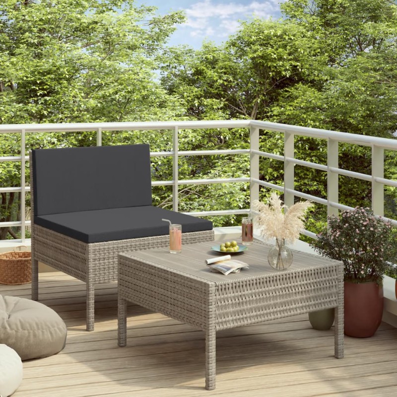 vidaXL Set Divani da Giardino 2 pz con Cuscini in Polyrattan Grigio vidaXL Set Divani da Giardino 2 pz con Cuscini in Polyrattan Grigio