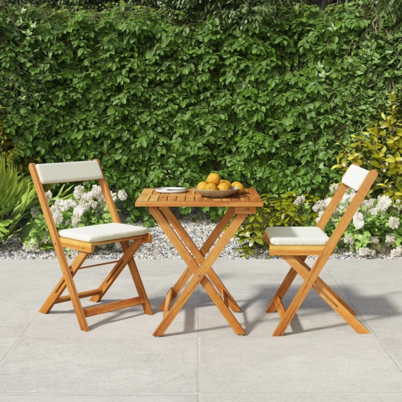 vidaXL Set da Bistrò Pieghevole 3pz con Cuscini Legno Massello Acacia vidaXL Set da Bistrò Pieghevole 3pz con Cuscini Legno Massello Acacia