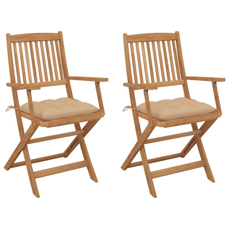 Sedie da Giardino Pieghevoli 2 pz con Cuscini Massello Acacia Sedie da Giardino Pieghevoli 2 pz con Cuscini Massello Acacia