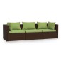 vidaXL Divano a 3 Posti con Cuscini in Polyrattan Marrone vidaXL Divano a 3 Posti con Cuscini in Polyrattan Marrone