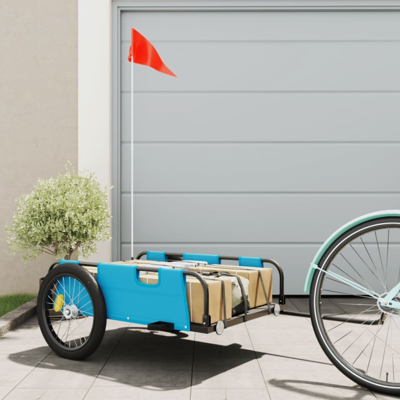 vidaXL Rimorchio per Bici da Carico Blu in Tessuto Oxford e Ferro vidaXL Rimorchio per Bici da Carico Blu in Tessuto Oxford e Ferro