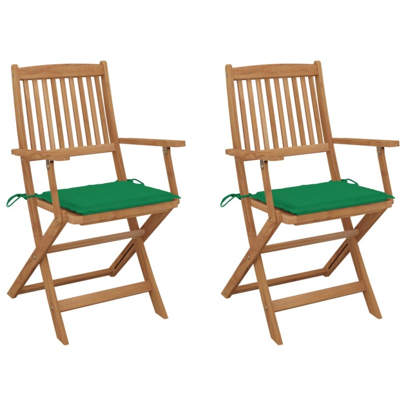 Sedie da Giardino Pieghevoli 2 pz con Cuscini Massello Acacia Sedie da Giardino Pieghevoli 2 pz con Cuscini Massello Acacia