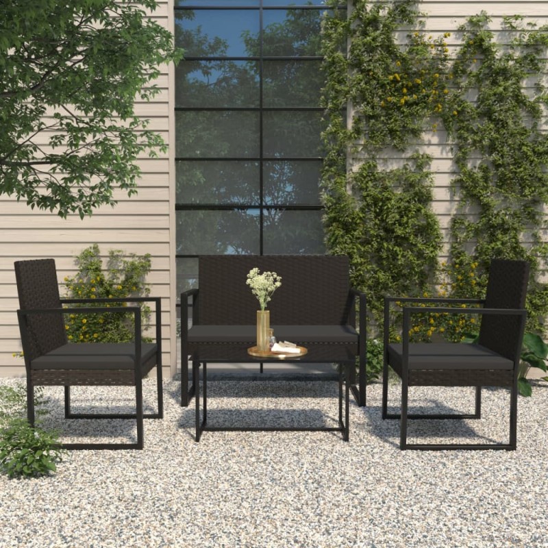 vidaXL Set Divani da Giardino 4 pz con Cuscini Nero in Polyrattan vidaXL Set Divani da Giardino 4 pz con Cuscini Nero in Polyrattan