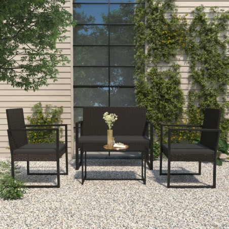 vidaXL Set Divani da Giardino 4 pz con Cuscini Nero in Polyrattan