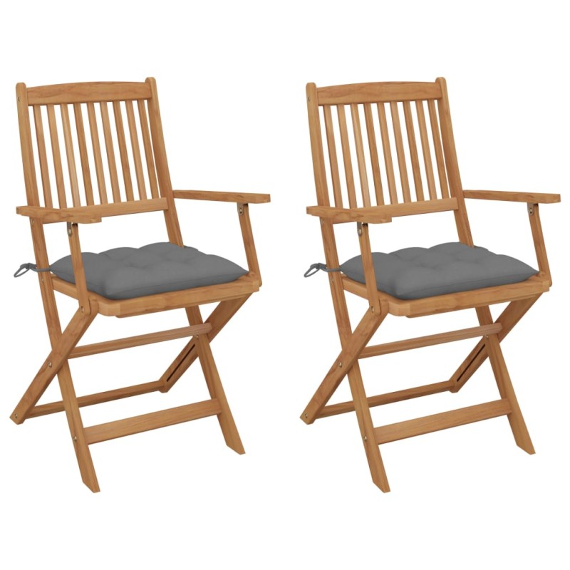 Sedie da Giardino Pieghevoli 2 pz con Cuscini Massello Acacia Sedie da Giardino Pieghevoli 2 pz con Cuscini Massello Acacia