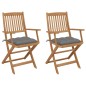 Sedie da Giardino Pieghevoli 2 pz con Cuscini Massello Acacia Sedie da Giardino Pieghevoli 2 pz con Cuscini Massello Acacia