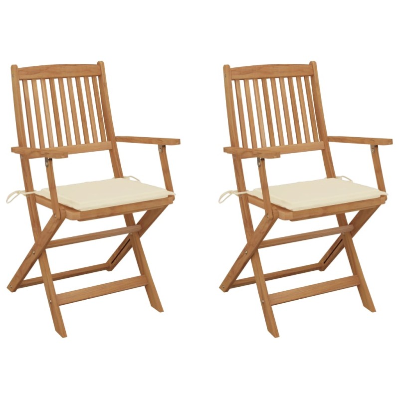 vidaXL Sedie da Giardino Pieghevoli 2 pz con Cuscini Massello Acacia vidaXL Sedie da Giardino Pieghevoli 2 pz con Cuscini Massello Acacia