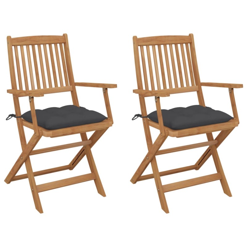 Sedie da Giardino Pieghevoli 2 pz con Cuscini Massello Acacia Sedie da Giardino Pieghevoli 2 pz con Cuscini Massello Acacia