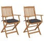 Sedie da Giardino Pieghevoli 2 pz con Cuscini Massello Acacia Sedie da Giardino Pieghevoli 2 pz con Cuscini Massello Acacia