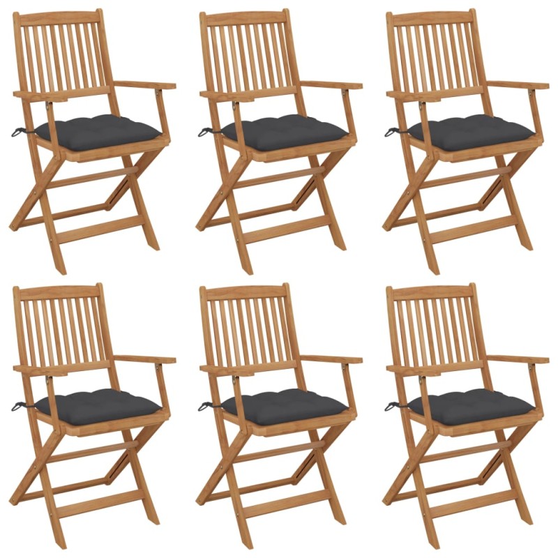 Sedie da Giardino Pieghevoli 6 pz con Cuscini Massello Acacia Sedie da Giardino Pieghevoli 6 pz con Cuscini Massello Acacia