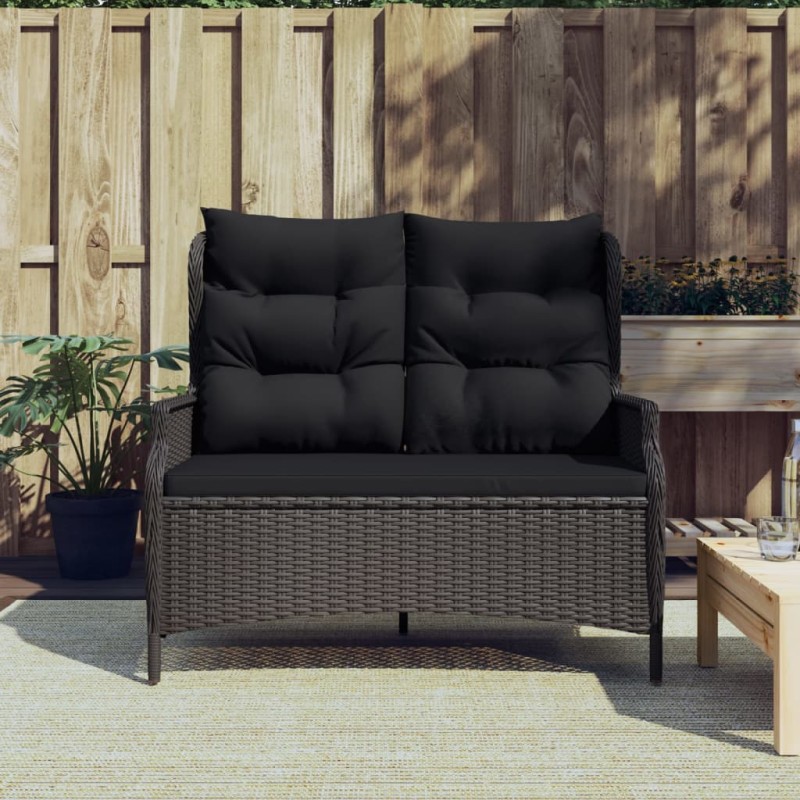 vidaXL Panca da Giardino a 2 Posti con Cuscini in Polyrattan Nero vidaXL Panca da Giardino a 2 Posti con Cuscini in Polyrattan Nero