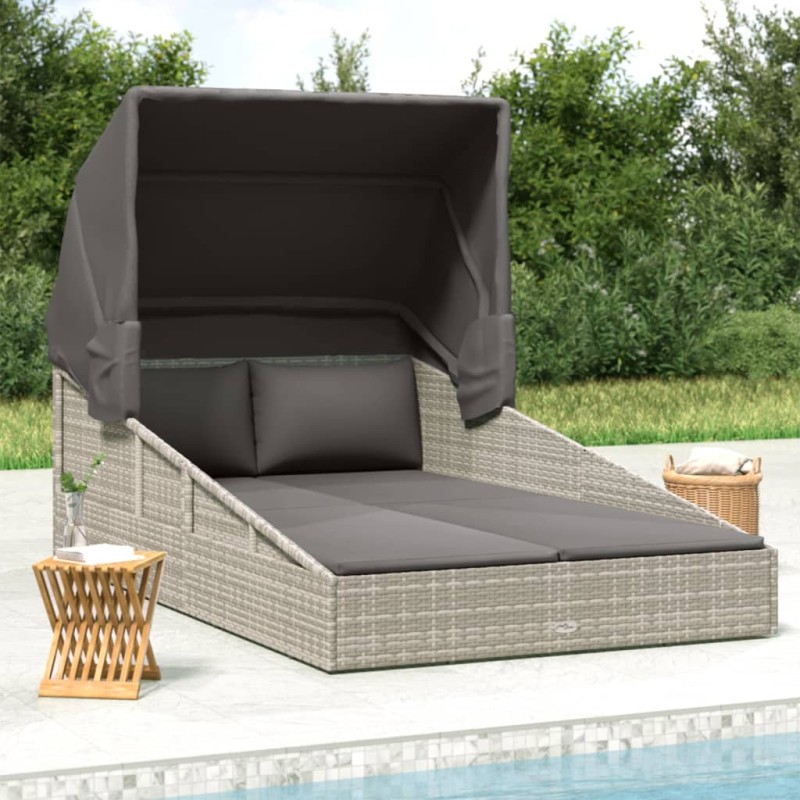 vidaXL Lettino con Tetto Pieghevole Grigio 200x114x128 cm Polyrattan vidaXL Lettino con Tetto Pieghevole Grigio 200x114x128 cm Polyrattan