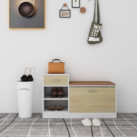 vidaXL Panca Portascarpe Bianco e Rovere 94,5x31x57 cm in Truciolato