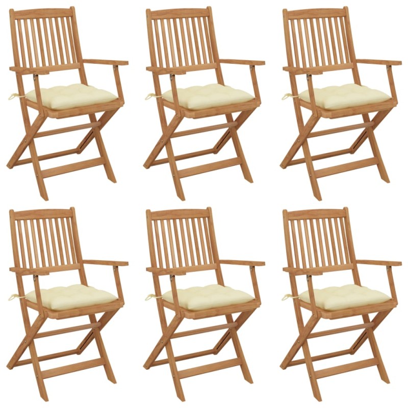 Sedie da Giardino Pieghevoli 6 pz con Cuscini Massello Acacia Sedie da Giardino Pieghevoli 6 pz con Cuscini Massello Acacia