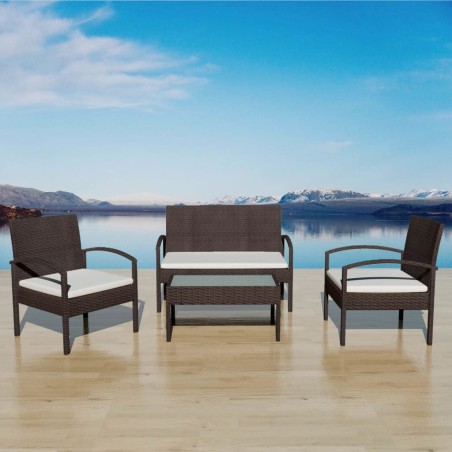 vidaXL Set Divani da Giardino 4 pz con Cuscini in Polyrattan Marrone