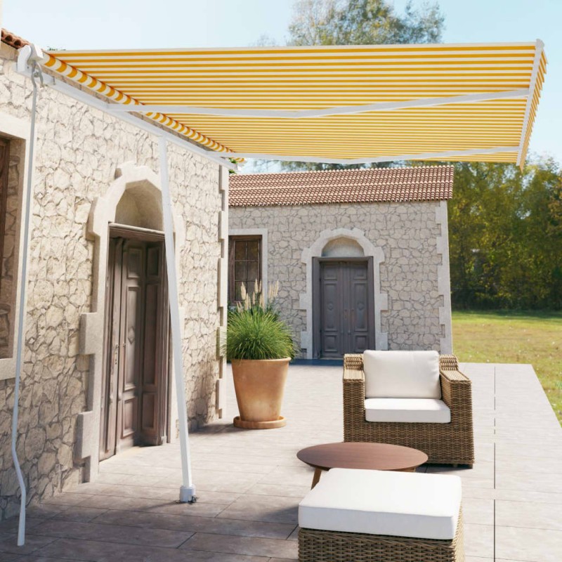 Tenda da Sole Retrattile Manuale 350x250 cm Gialla e Bianca Tenda da Sole Retrattile Manuale 350x250 cm Gialla e Bianca