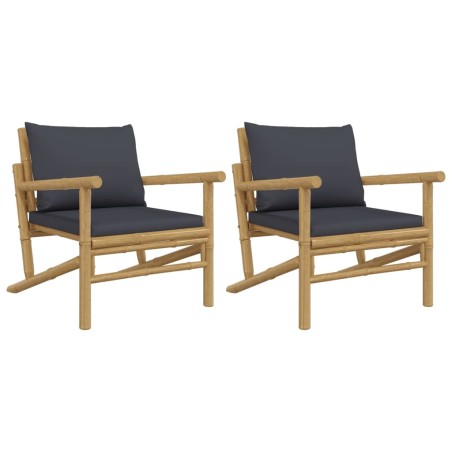 vidaXL Sedie da Giardino 2 pz con Cuscini Grigio Scuro in Bambù