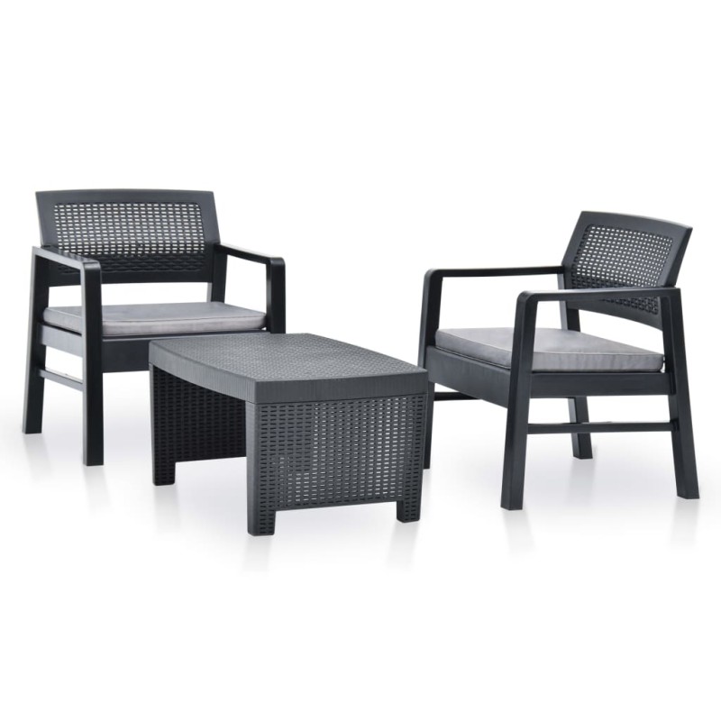 vidaXL Set Salotto da Giardino 3 pz in Plastica Antracite vidaXL Set Salotto da Giardino 3 pz in Plastica Antracite