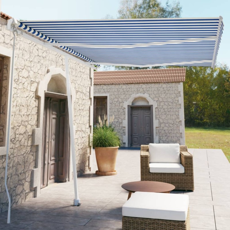 Tenda da Sole Retrattile Manuale 350x250 cm Blu e Bianca Tenda da Sole Retrattile Manuale 350x250 cm Blu e Bianca
