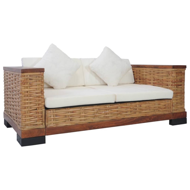 vidaXL Divano a 2 Posti con Cuscini Marrone in Rattan Naturale vidaXL Divano a 2 Posti con Cuscini Marrone in Rattan Naturale
