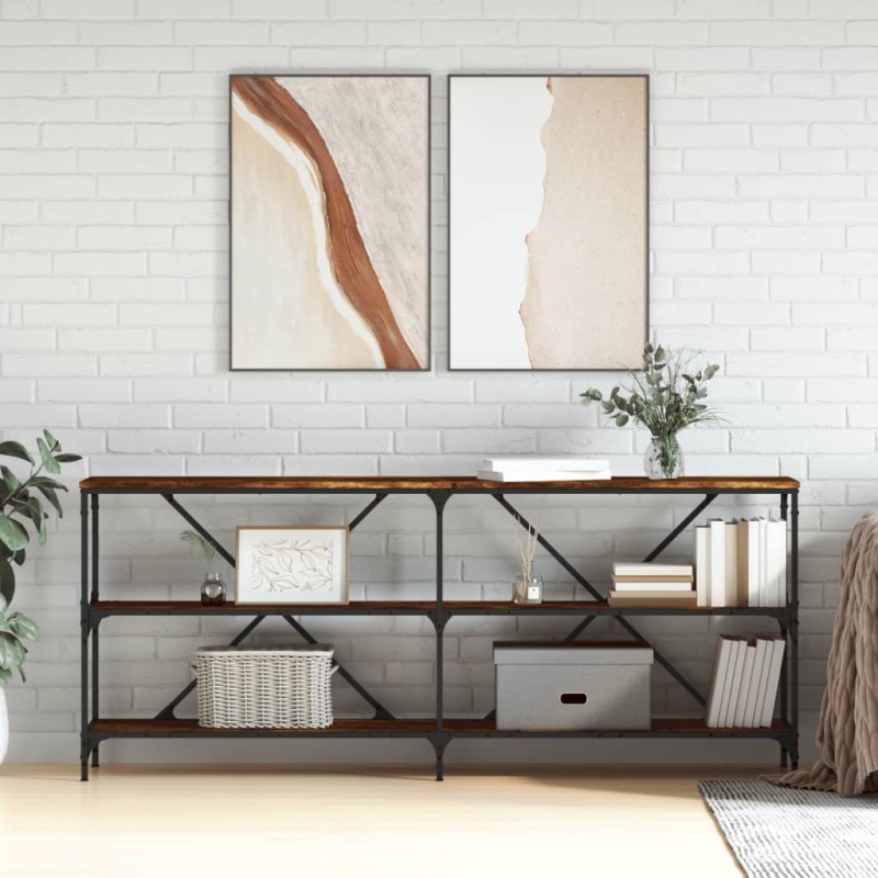 vidaXL Tavolo Consolle Rovere Fumo 180x30x75cm Legno Multistrato Ferro vidaXL Tavolo Consolle Rovere Fumo 180x30x75cm Legno Multistrato Ferro