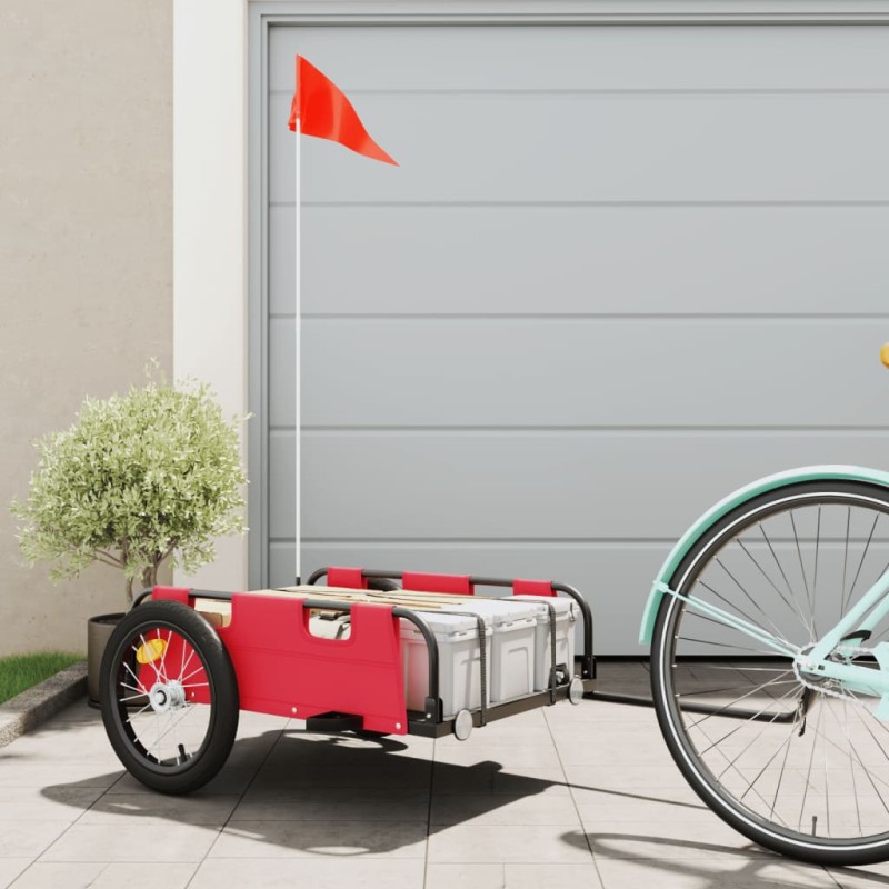 vidaXL Rimorchio da Bici Rosso Oxford e Ferro vidaXL Rimorchio da Bici Rosso Oxford e Ferro