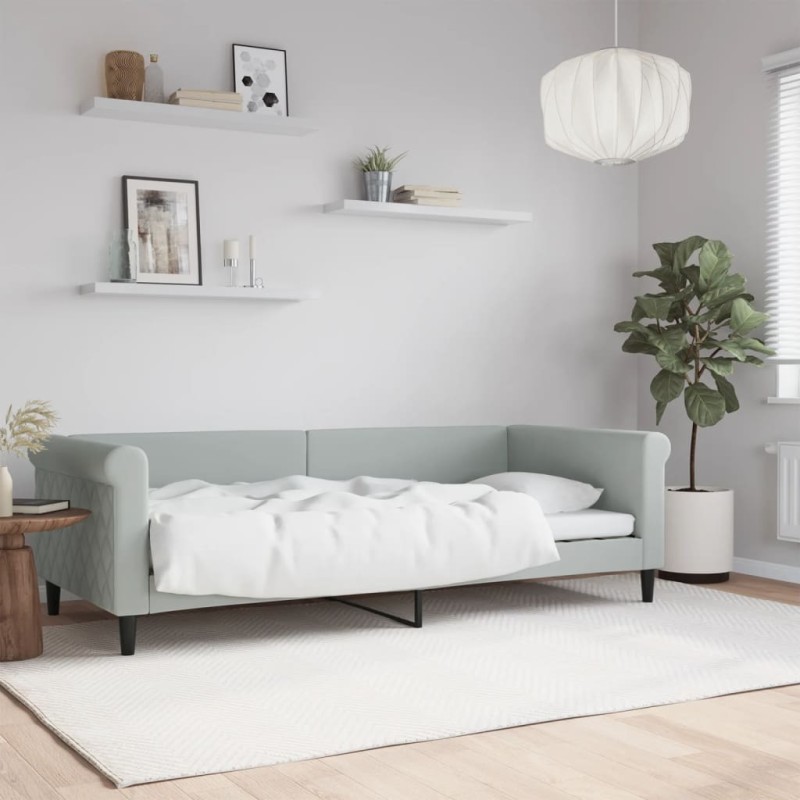vidaXL Letto da Giorno Grigio Chiaro 90x200 cm in Velluto vidaXL Letto da Giorno Grigio Chiaro 90x200 cm in Velluto