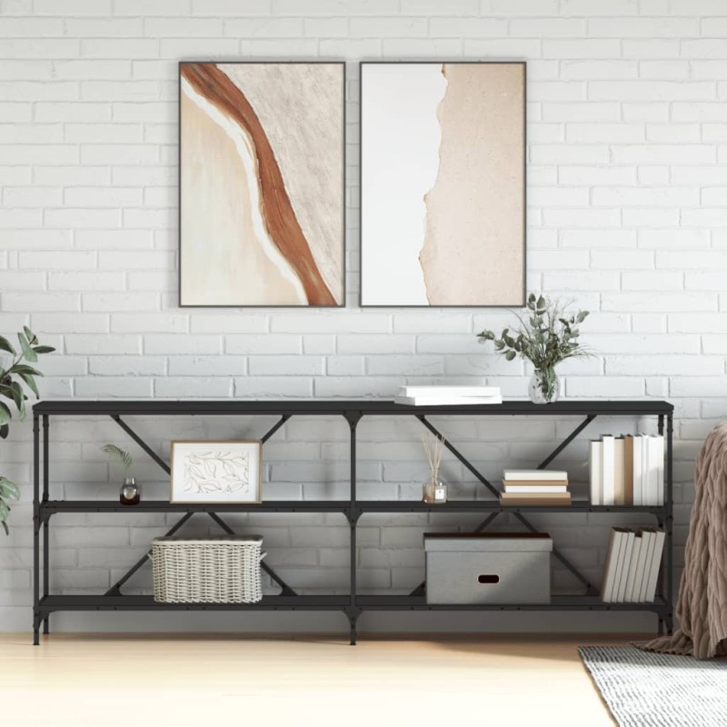 vidaXL Tavolino Consolle Nero 200x30x75 cm Legno Multistrato e Ferro vidaXL Tavolino Consolle Nero 200x30x75 cm Legno Multistrato e Ferro