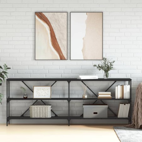 vidaXL Tavolino Consolle Nero 200x30x75 cm Legno Multistrato e Ferro