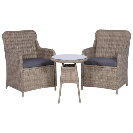 vidaXL Set da Bistro 3 pz con Cuscini in Polyrattan Marrone