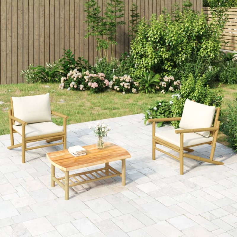 vidaXL Sedie da Giardino 2 pz con Cuscini Bianco Crema in Bambù vidaXL Sedie da Giardino 2 pz con Cuscini Bianco Crema in Bambù