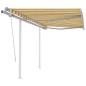 Tenda da Sole Retrattile Manuale e Pali 3,5x2,5m Gialla Bianca