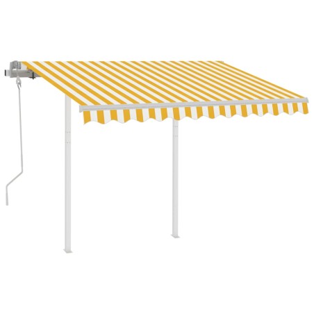 Tenda da Sole Retrattile Manuale e Pali 3,5x2,5m Gialla Bianca