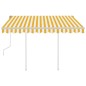 Tenda da Sole Retrattile Manuale e Pali 3,5x2,5m Gialla Bianca