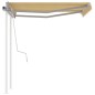 Tenda da Sole Retrattile Manuale e Pali 3,5x2,5m Gialla Bianca