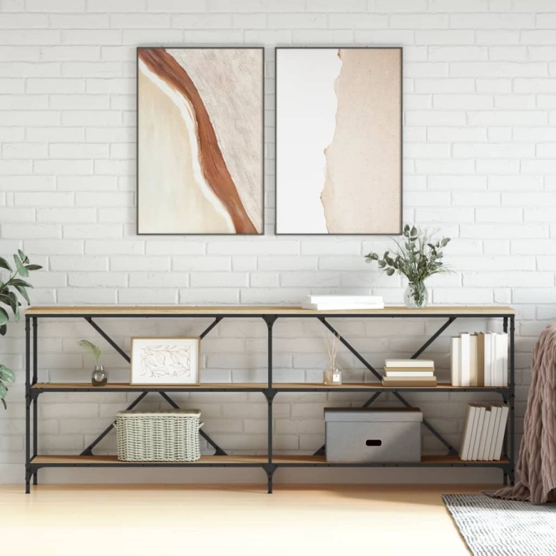 vidaXL Tavolo Consolle Rovere Sonoma 200x30x75 cm Multistrato e Ferro vidaXL Tavolo Consolle Rovere Sonoma 200x30x75 cm Multistrato e Ferro