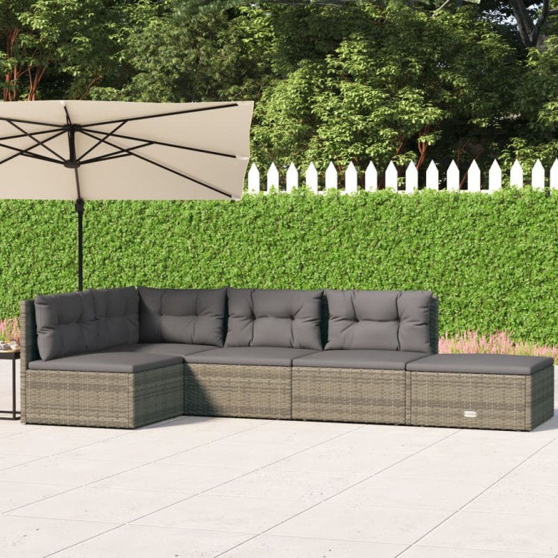 vidaXL Set Divani da Giardino 5 pz con Cuscini in Polyrattan Grigio vidaXL Set Divani da Giardino 5 pz con Cuscini in Polyrattan Grigio