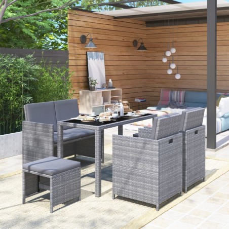 vidaXL Set da Pranzo da Giardino 6 pz con Cuscini in Polyrattan Grigio