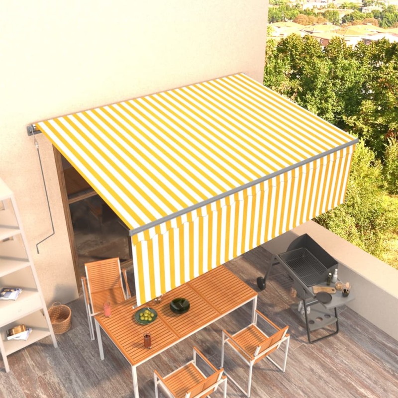Tenda Retrattile Automatica con Parasole 4,5x3m Gialla Bianca Tenda Retrattile Automatica con Parasole 4,5x3m Gialla Bianca