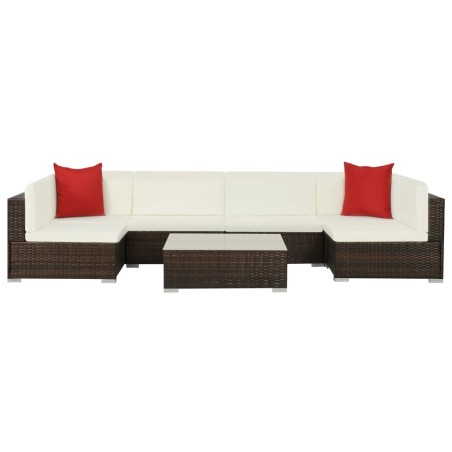 vidaXL Set Divani da Giardino 7 pz con Cuscini in Polyrattan Marrone