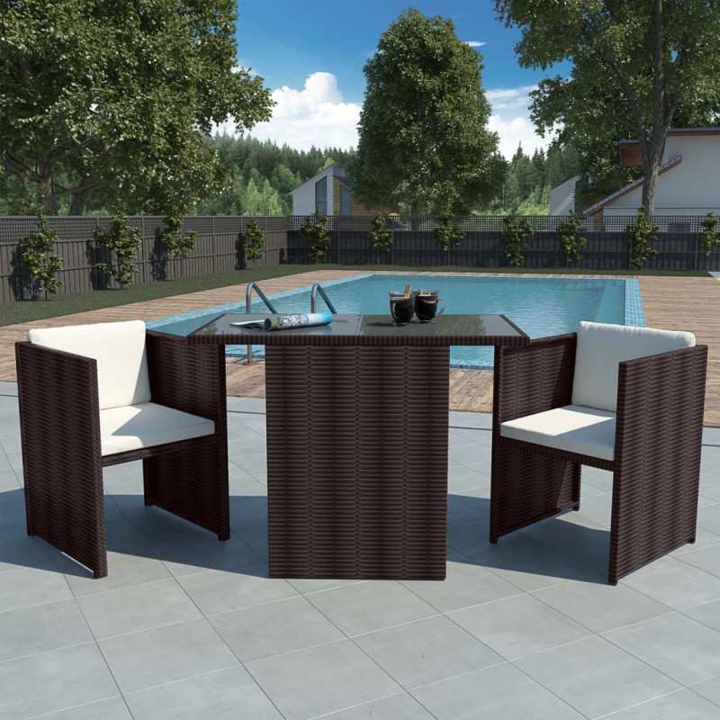 vidaXL Set da Bistrot 3 pz con Cuscini in Polyrattan Marrone vidaXL Set da Bistrot 3 pz con Cuscini in Polyrattan Marrone