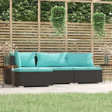 vidaXL Set Divani da Giardino 4 pz con Cuscini in Polyrattan Nero